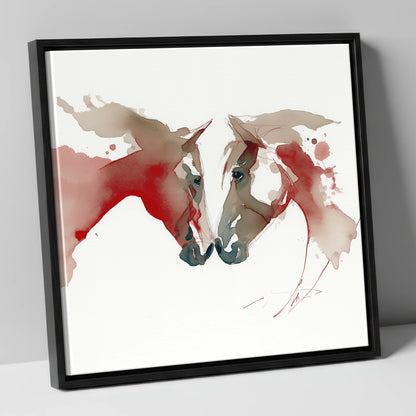 Crimson Connection horse portrait canvas wall art in black frame