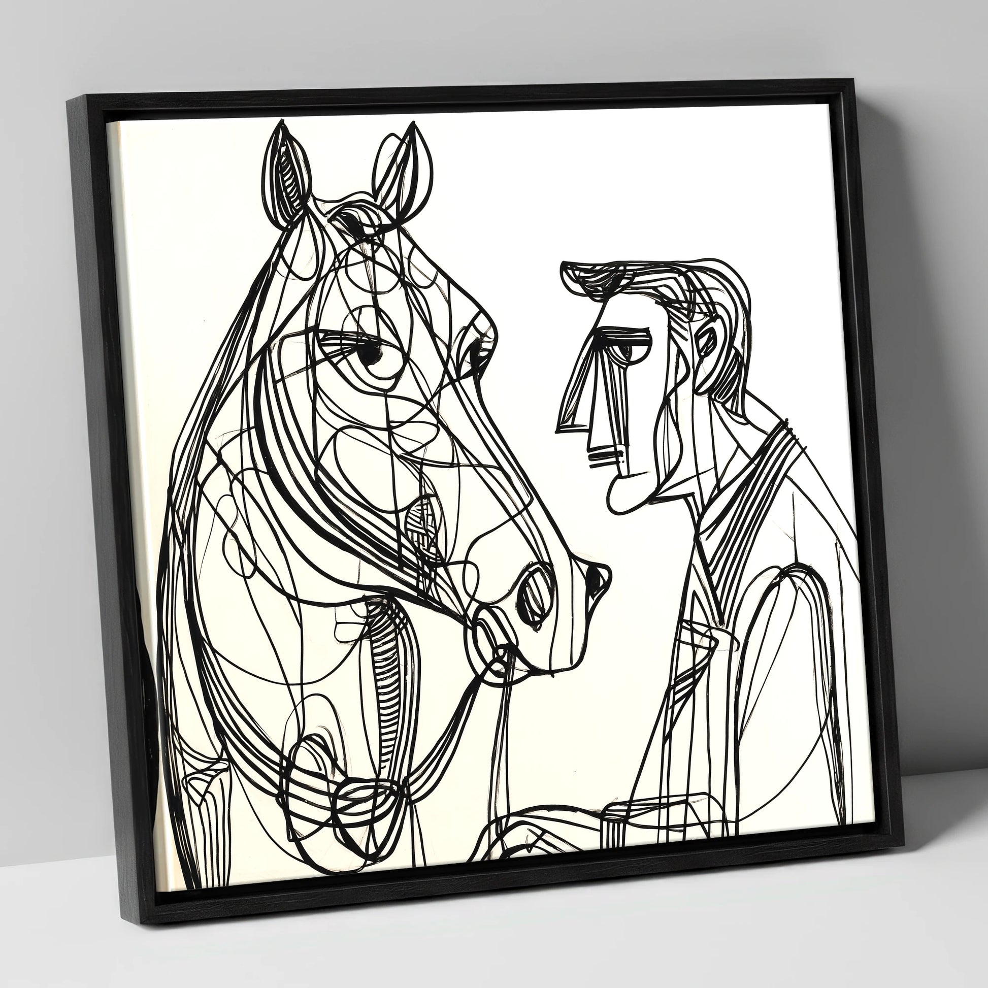 Modern Connection horse & rider canvas wall art in black frame