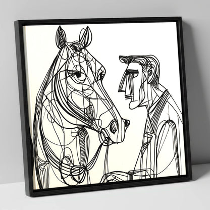 Modern Connection horse & rider canvas wall art in black frame