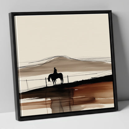 Western Solitude western horse canvas wall art in black frame