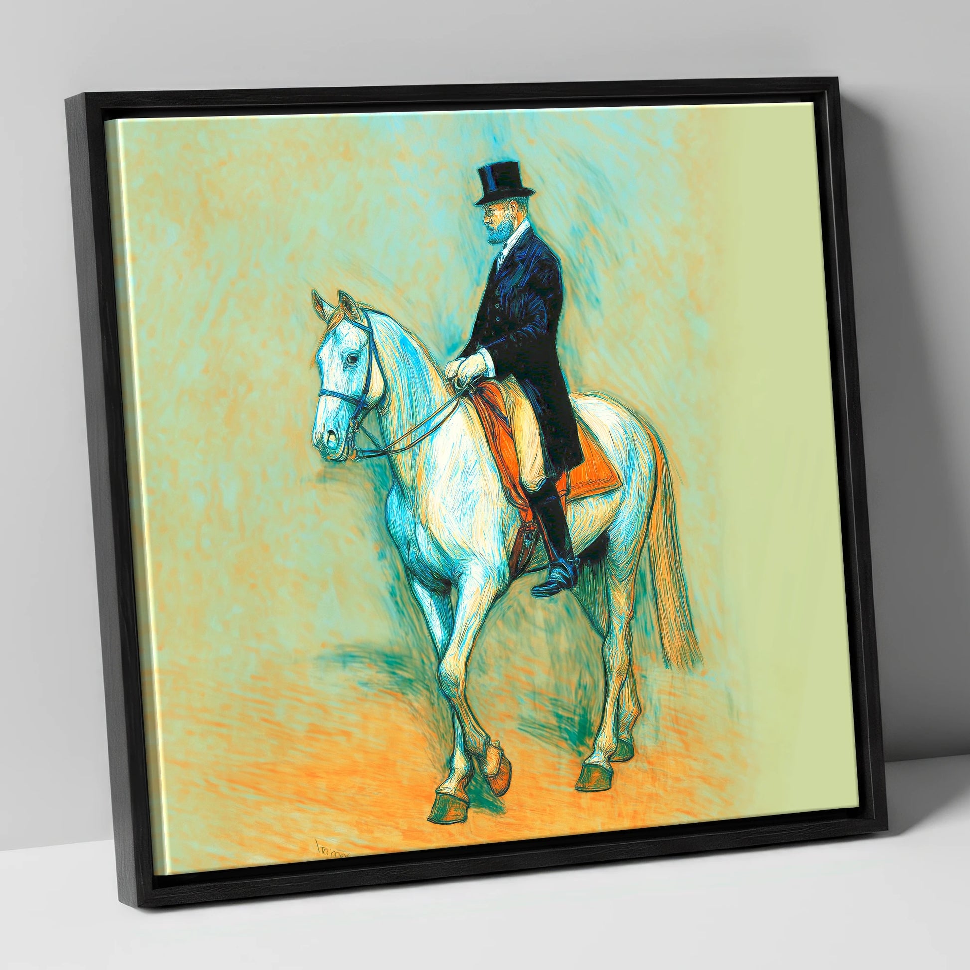 The Classical Master dressage horse canvas wall art in black frame
