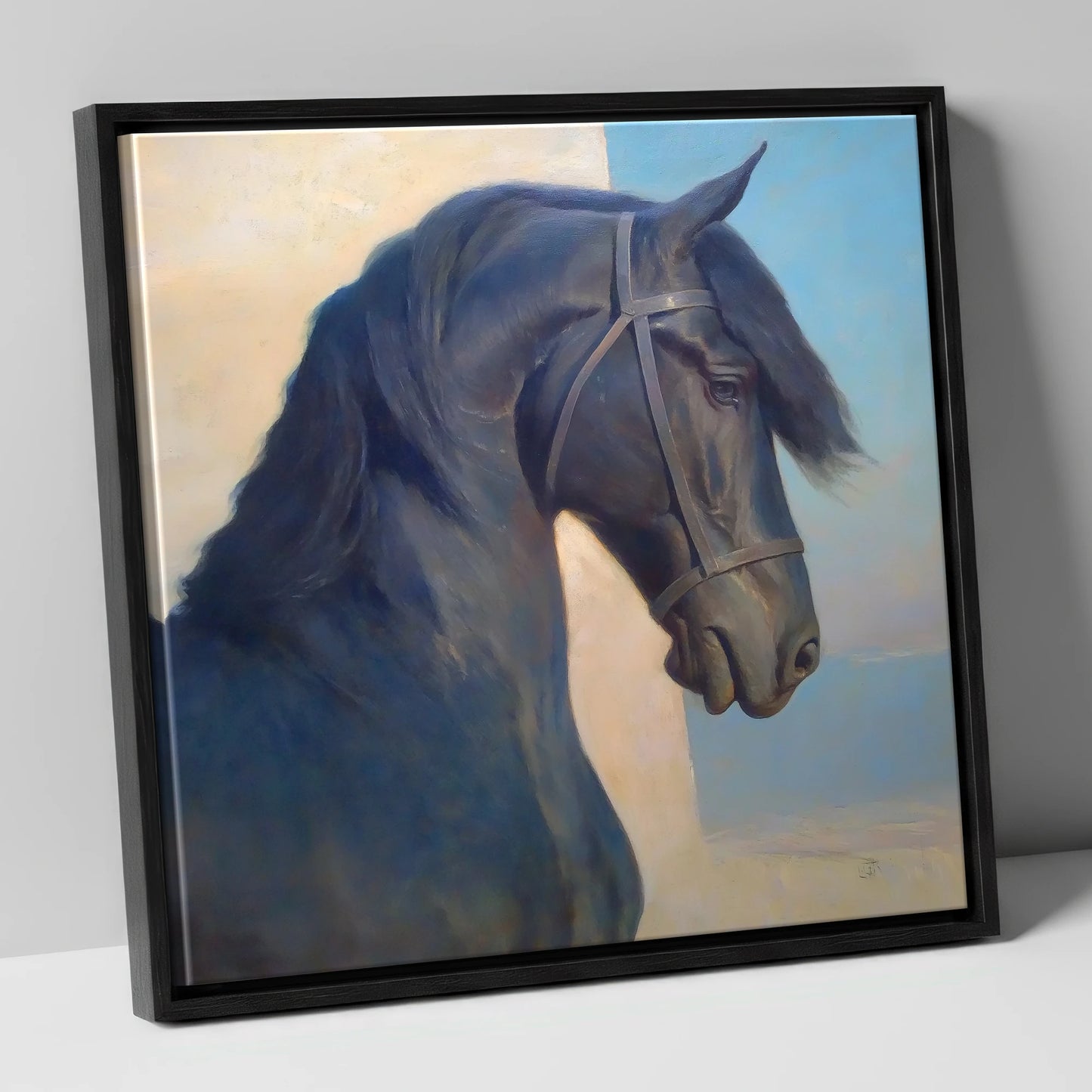 Noble Black Profile horse breed canvas wall art in black frame