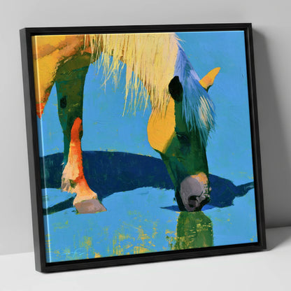 Vibrant Horse Drinking Water horse breed canvas wall art in black frame