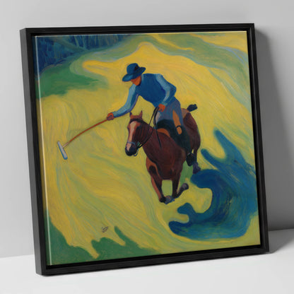 Sunlit Polo Swing polo horse canvas wall art in black frame