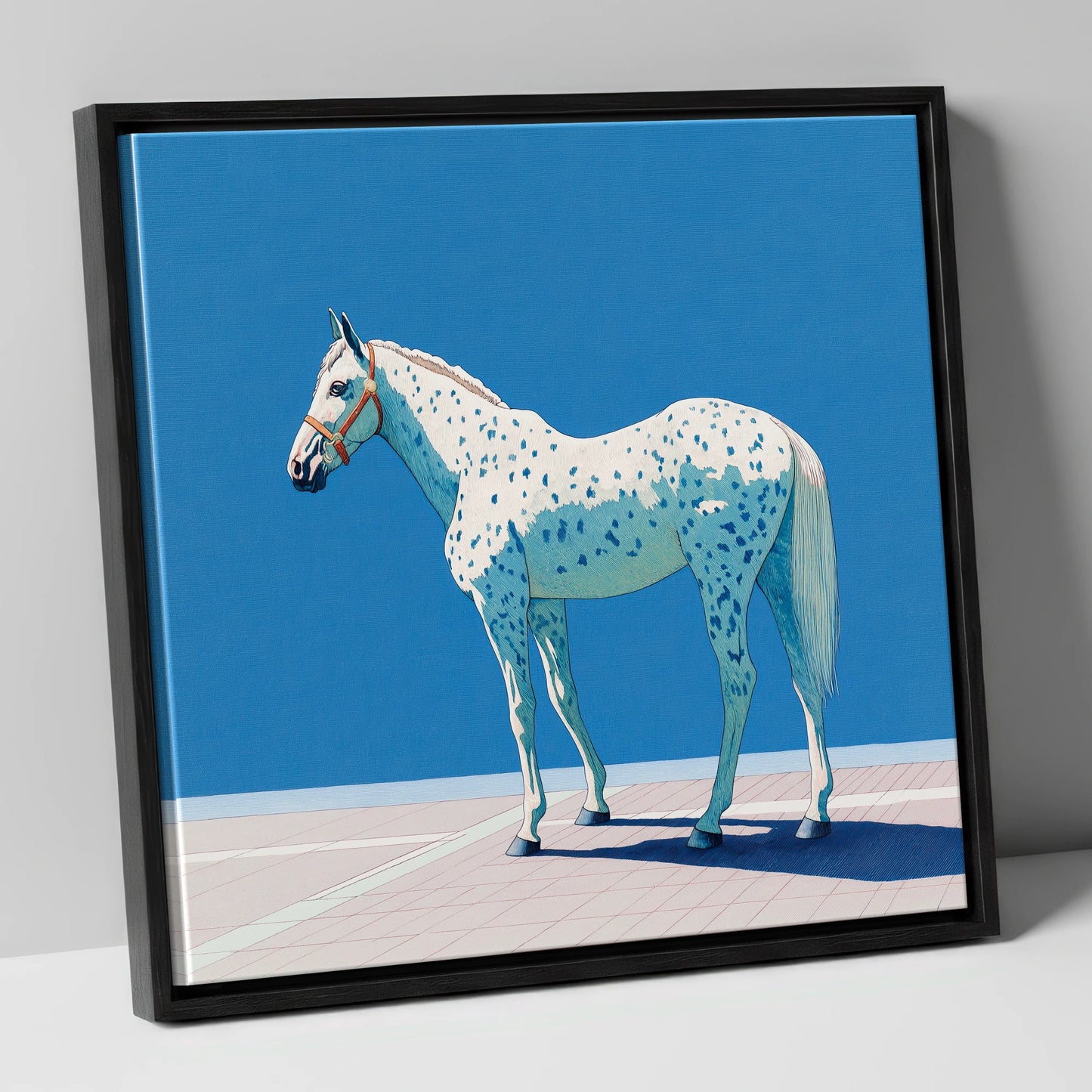 Appaloosa in Cerulean horse breed canvas wall art in black frame