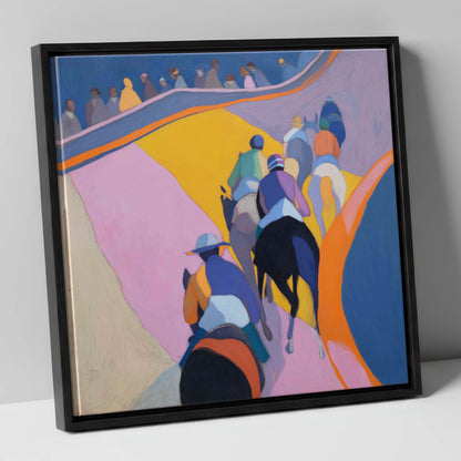 Heading To The Post racing horse canvas wall art in black frame