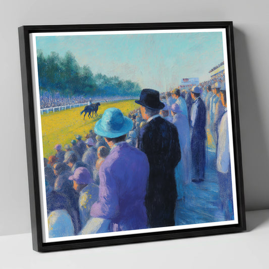 Shadows on the Turf racing horse canvas wall art in black frame