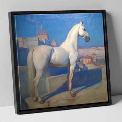 The Classical Grey horse breed canvas wall art in black frame
