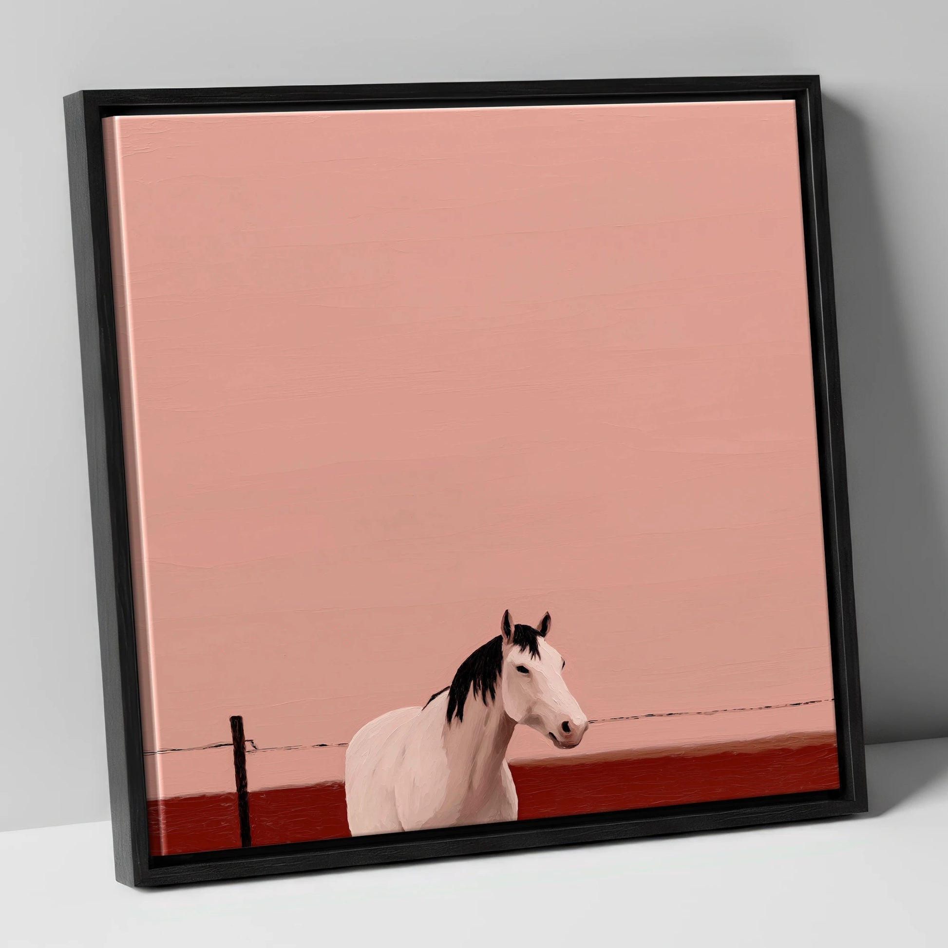 Dusty Rose Horizon horse portrait canvas wall art in black frame
