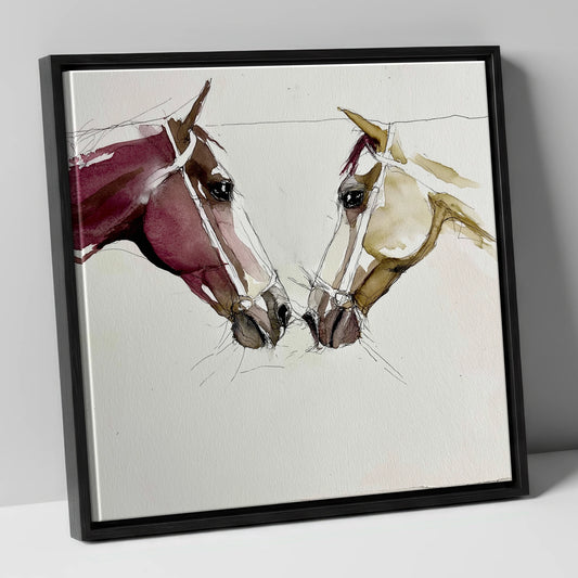 Kindred Spirits horse portrait canvas wall art in black frame