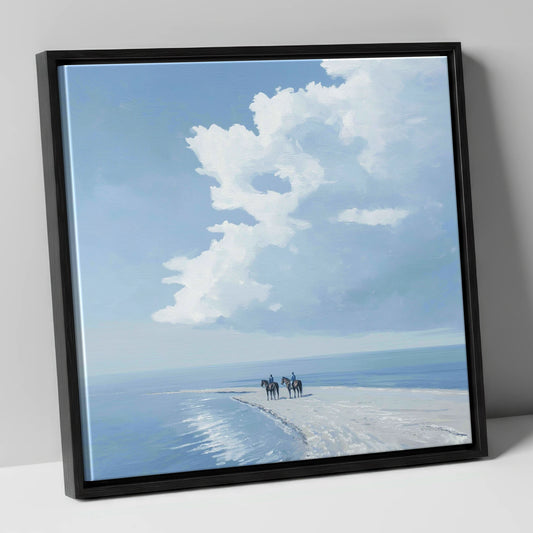 Edge of the Tide horse landscape canvas wall art in black frame