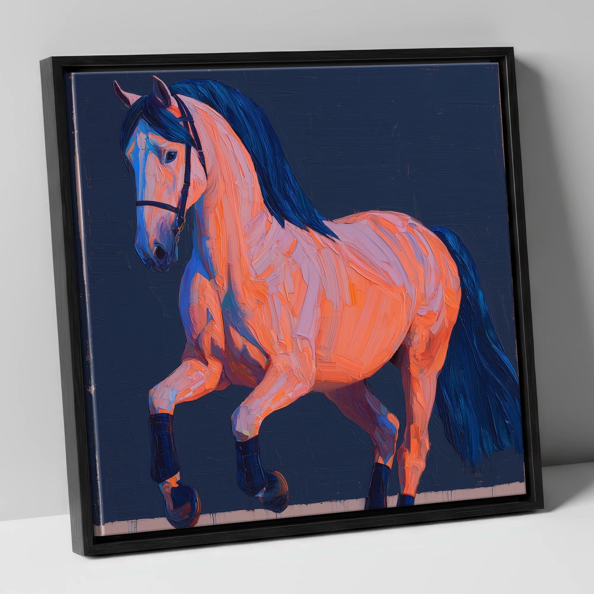 Vibrant Dressage Equine horse breed canvas wall art in black frame