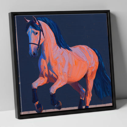 Vibrant Dressage Equine horse breed canvas wall art in black frame