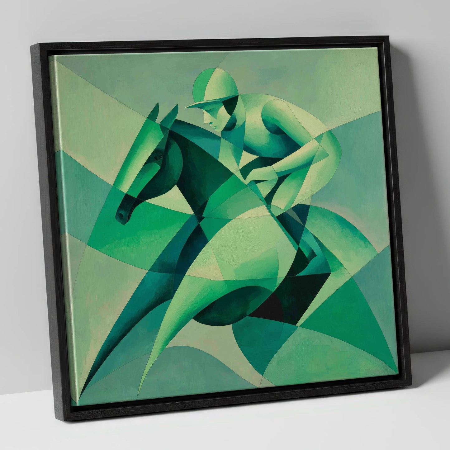 Emerald Racing Form racing horse canvas wall art in black frame