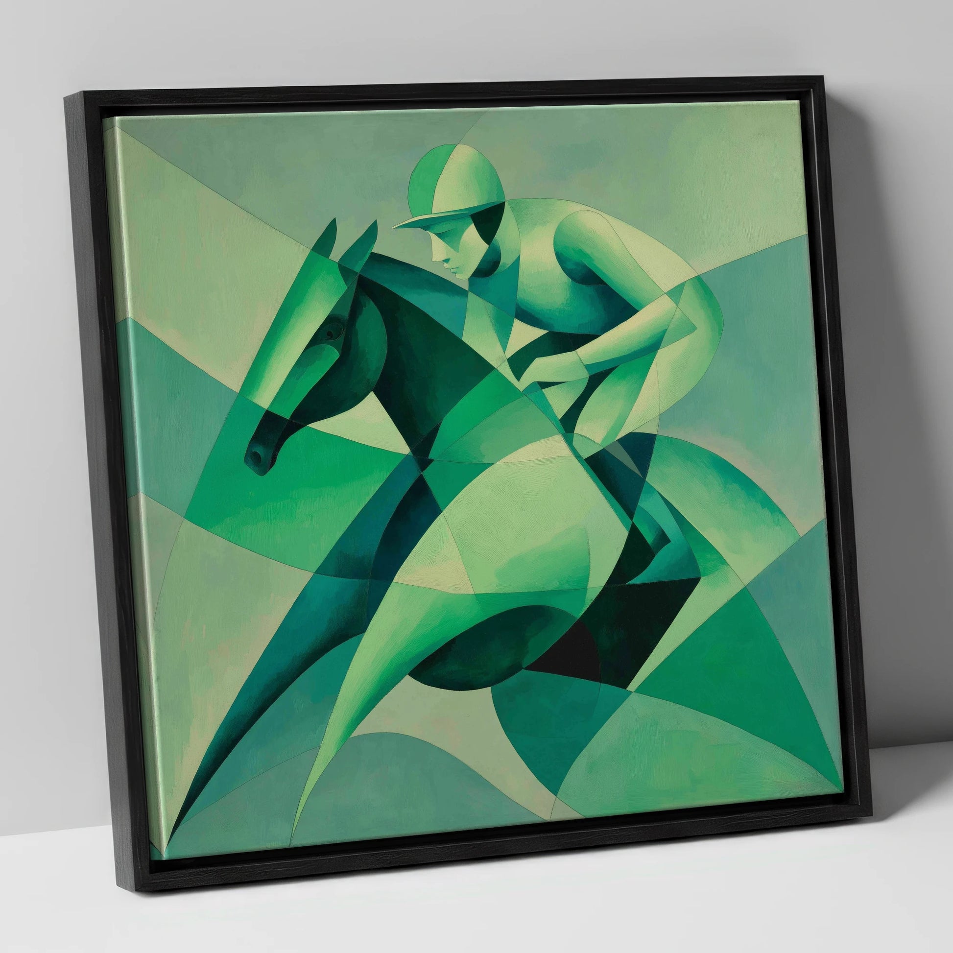 Emerald Racing Form racing horse canvas wall art in black frame