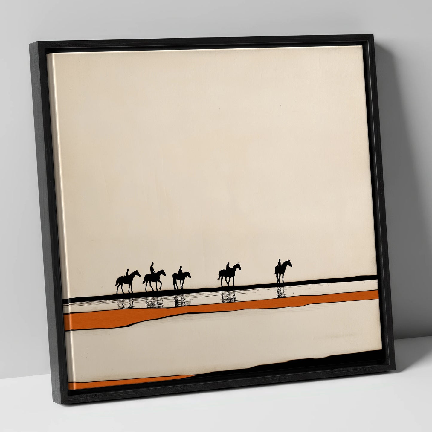 The Long Hack Home horse landscape canvas wall art in black frame