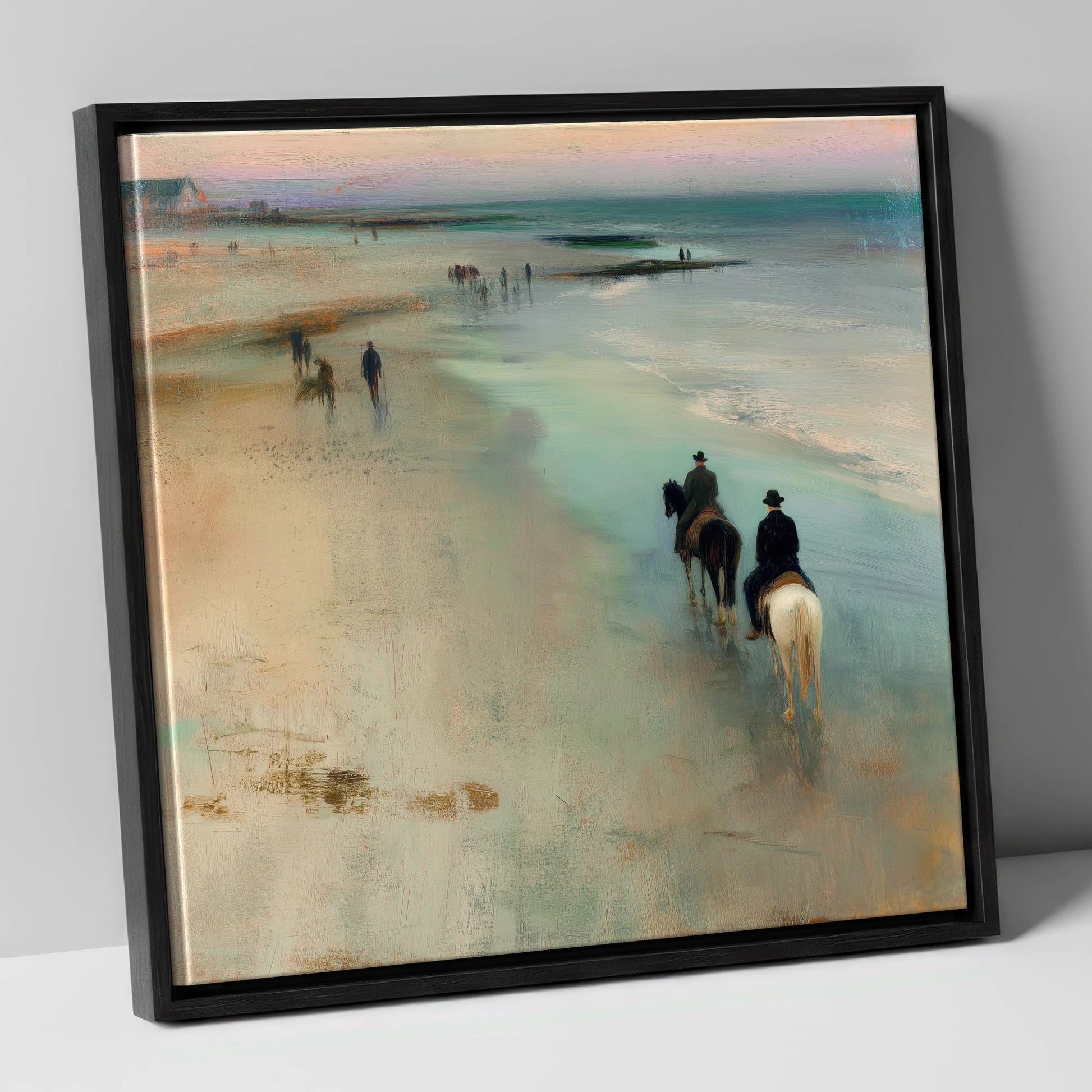 Reflections on the Shore horse landscape canvas wall art in black frame