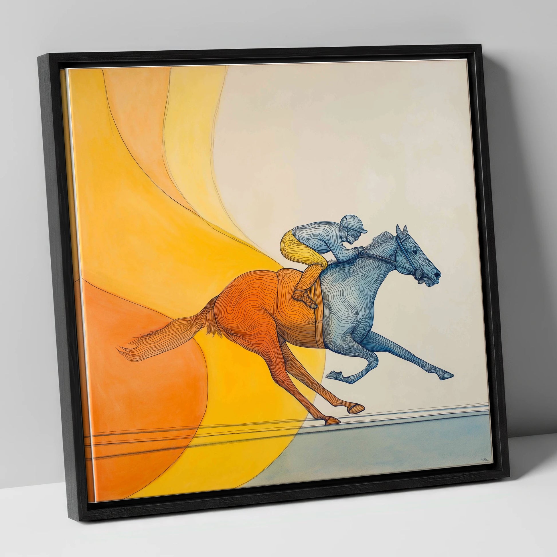Contours of Speed racing horse canvas wall art in black frame