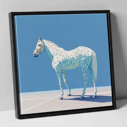 Appaloosa in Cerulean horse breed canvas wall art in black frame