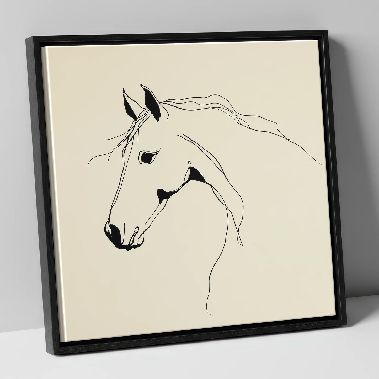 Elegant Equine Silhouette horse breed canvas wall art in black frame
