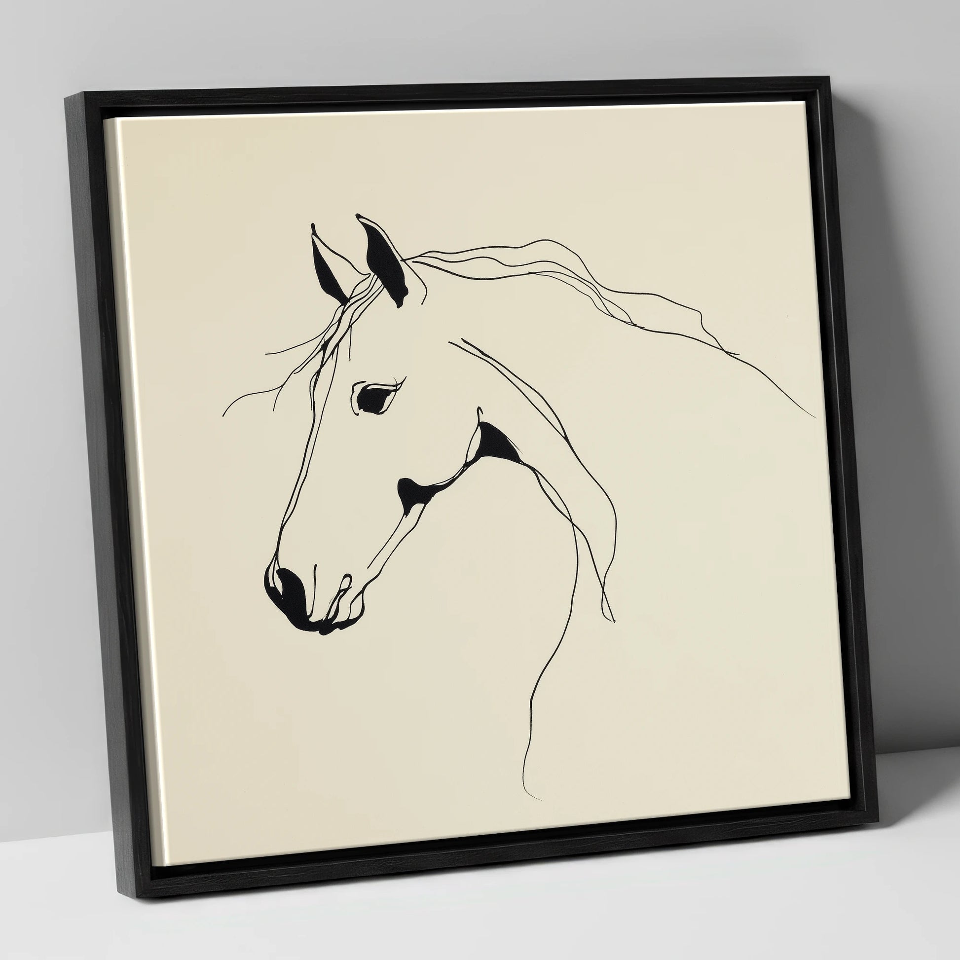 Elegant Equine Silhouette horse breed canvas wall art in black frame