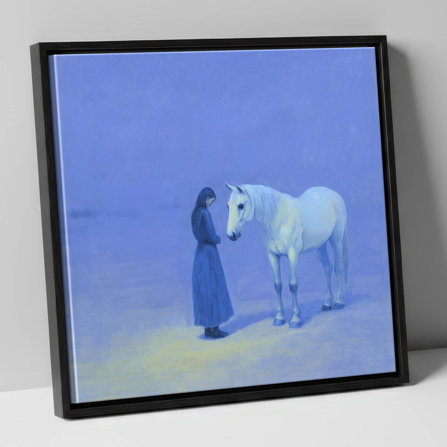 The Quiet Hour horse & rider canvas wall art in black frame