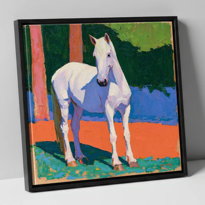 Vibrant Painted Grey Horse horse breed canvas wall art in black frame