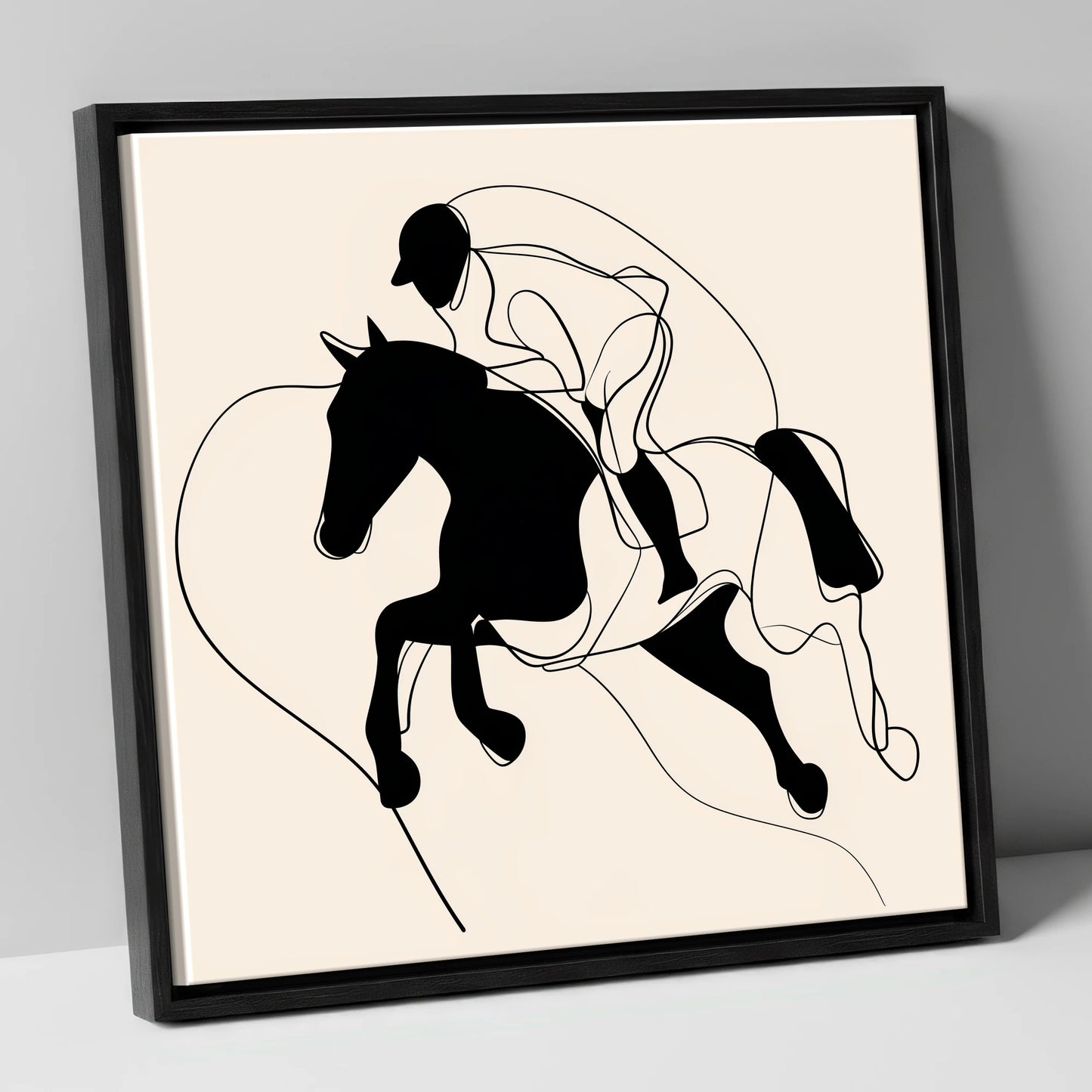 Airborne Elegance show jumping horse canvas wall art in black frame