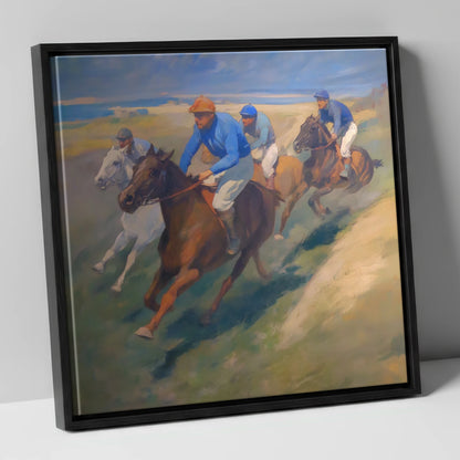 The Classic Chase racing horse canvas wall art in black frame