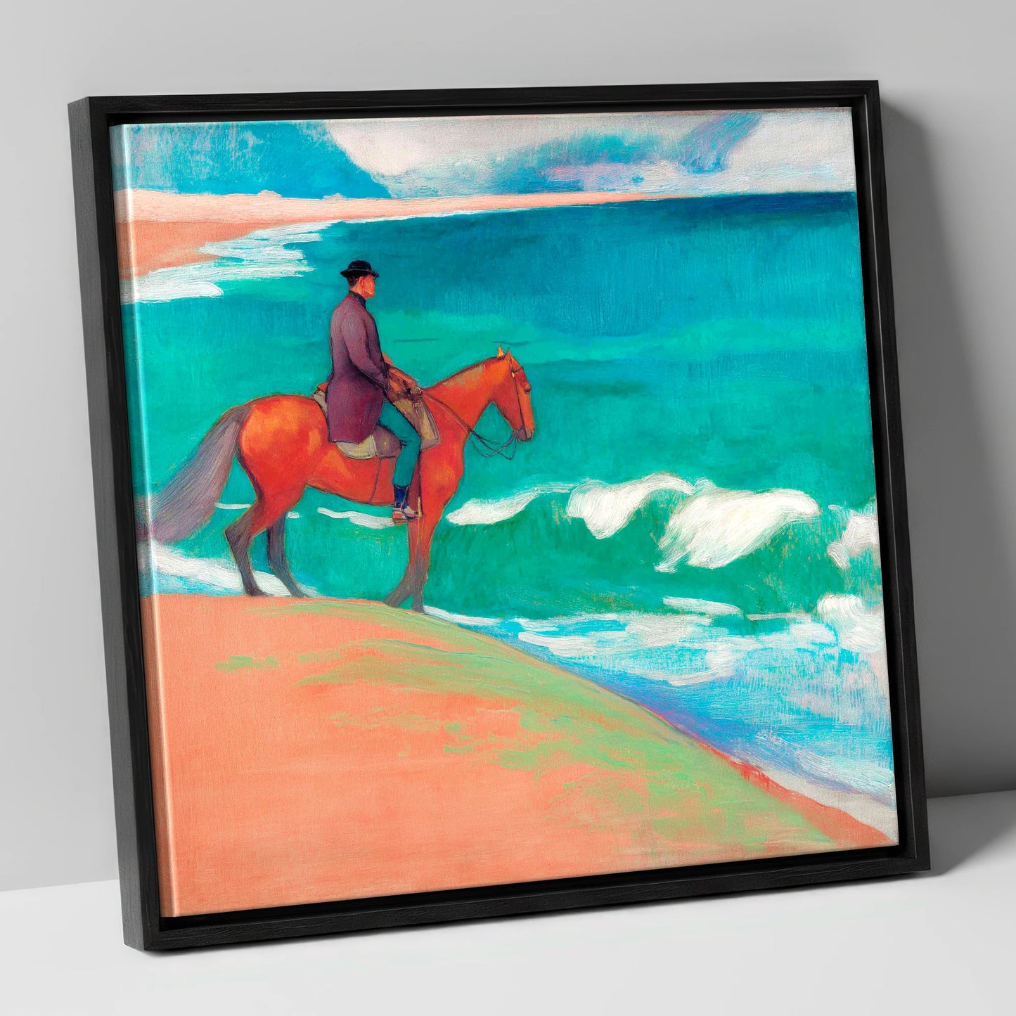 Chestnut By The Emerald Shore horse landscape canvas wall art in black frame