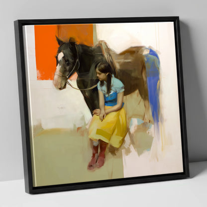 The Colour of Trust horse & rider canvas wall art in black frame
