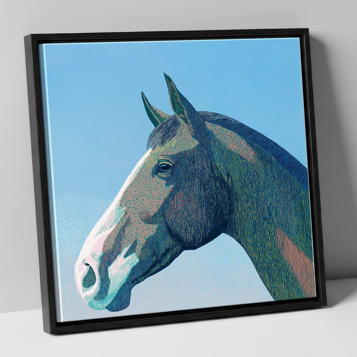 The Azure Profile horse portrait canvas wall art in black frame