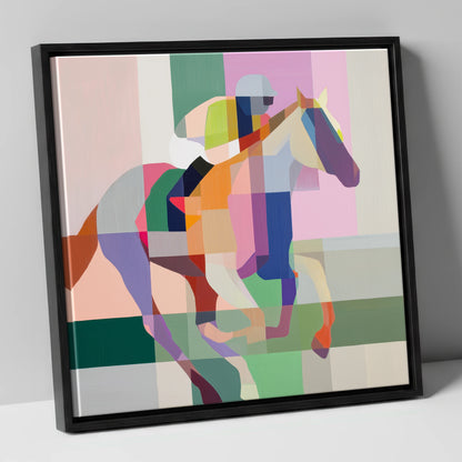 The Prismatic Gallop racing horse canvas wall art in black frame