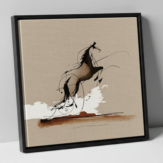 Rearing Wild Spirit wild horses canvas wall art in black frame