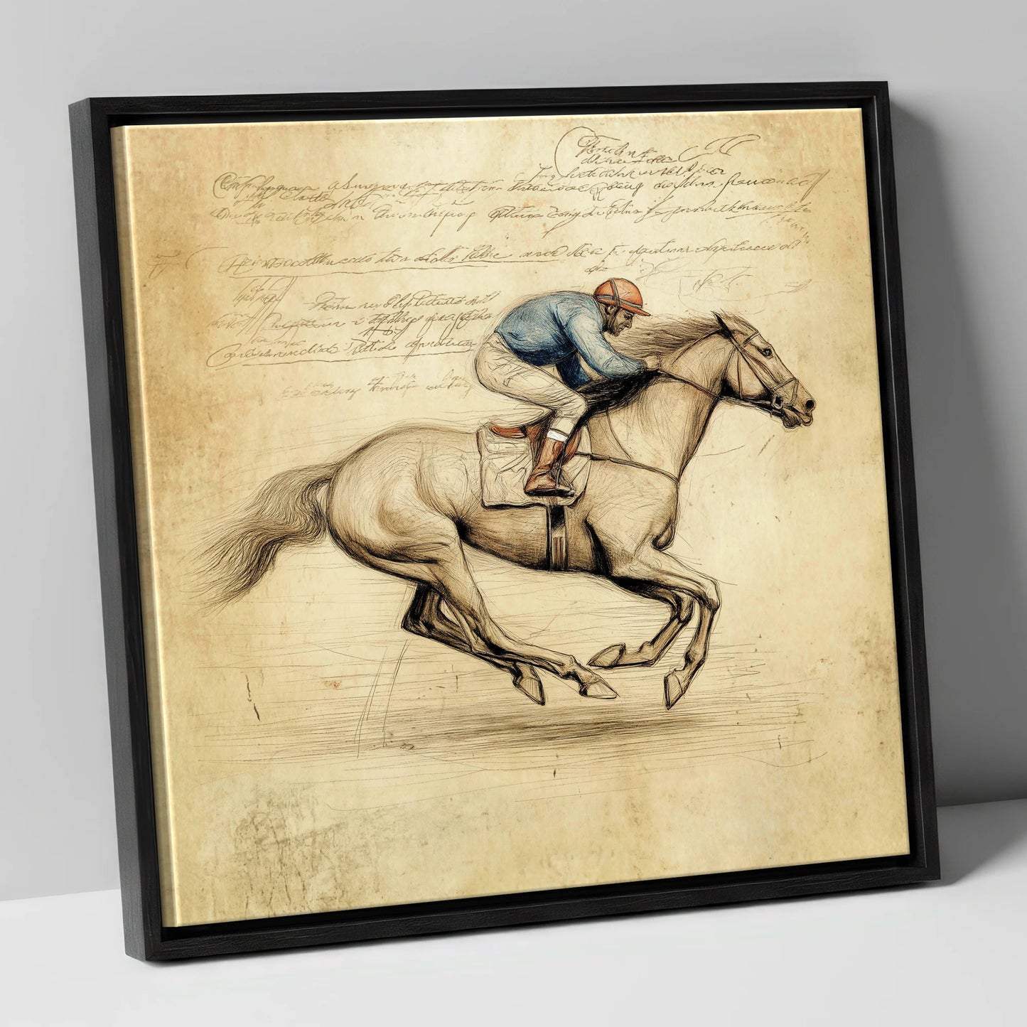 Vintage Racing Study racing horse canvas wall art in black frame