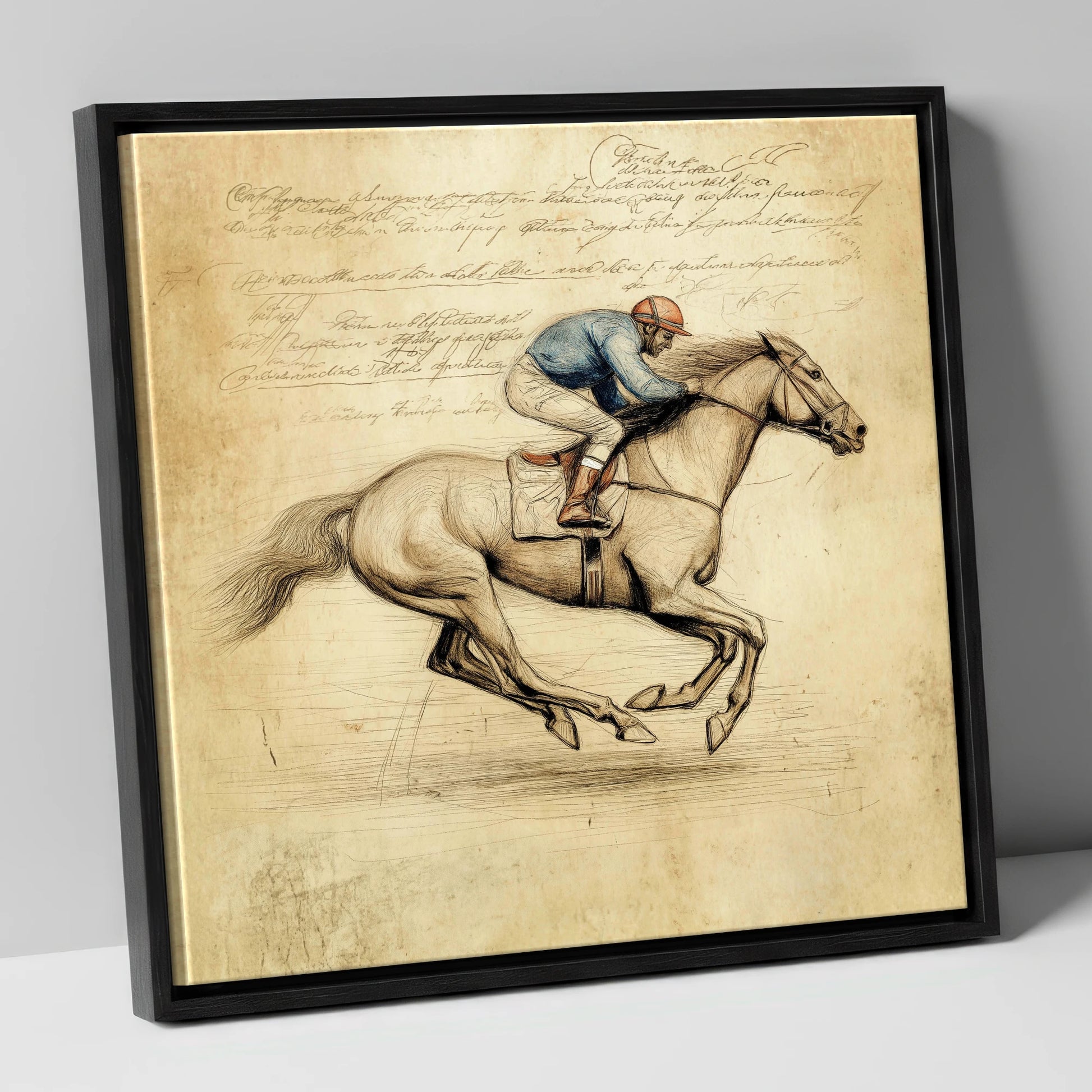 Vintage Racing Study racing horse canvas wall art in black frame