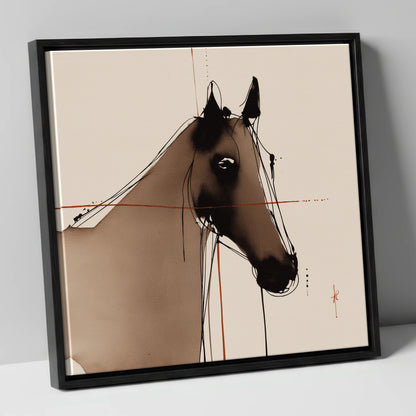 Sepia Equine Silhouette horse portrait canvas wall art in black frame