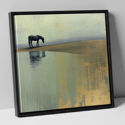 The Gilded Estuary horse landscape canvas wall art in black frame