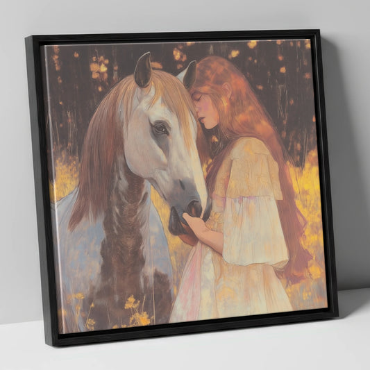 Ethereal Connection horse & rider canvas wall art in black frame