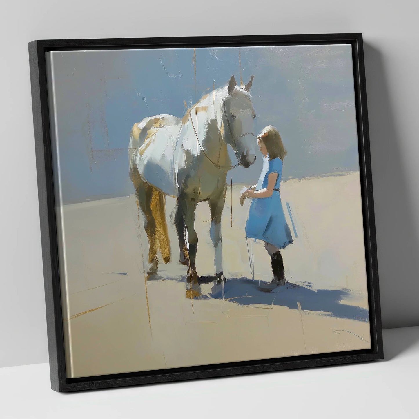 A Quiet Connection horse & rider canvas wall art in black frame