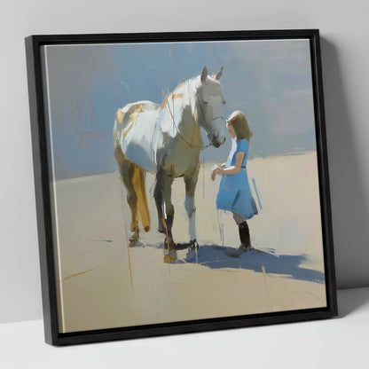 A Quiet Connection horse & rider canvas wall art in black frame