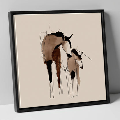Tender Connection mare & foal canvas wall art in black frame