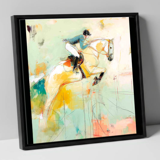 The Perfect Stride show jumping horse canvas wall art in black frame