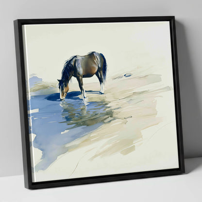 Quiet Reflection wild horses canvas wall art in black frame