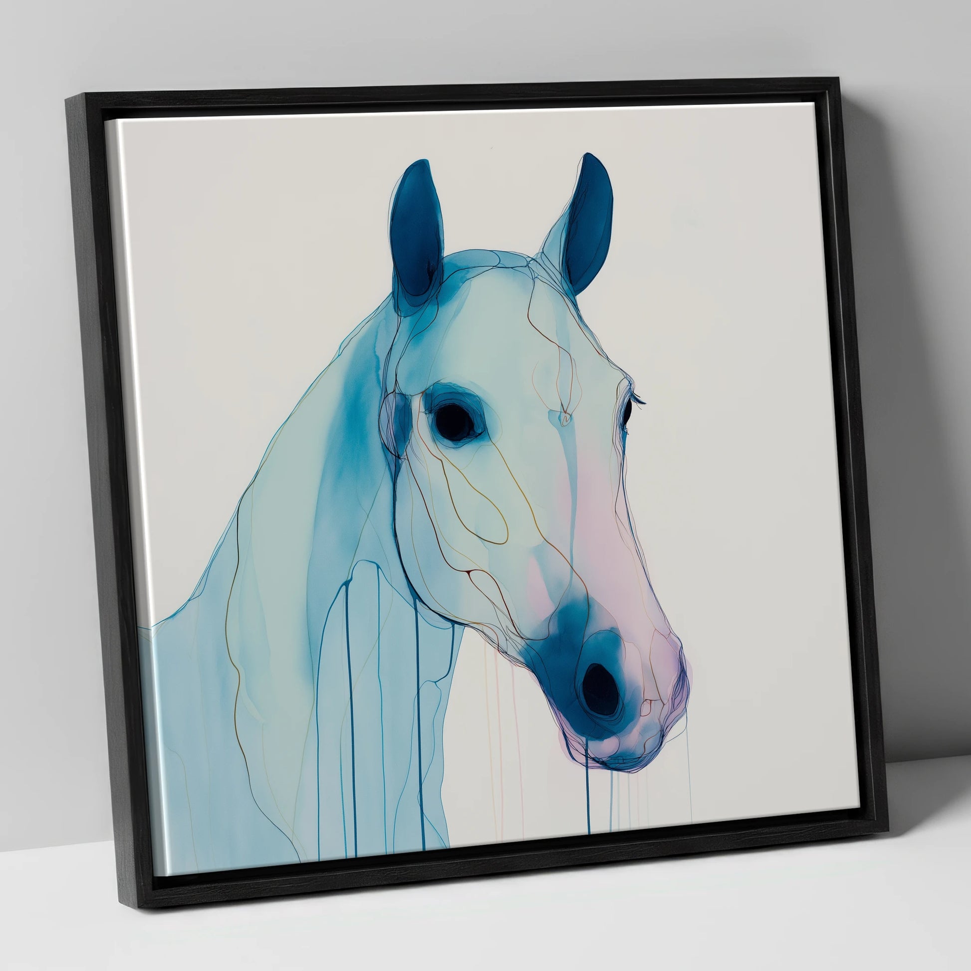 Ethereal Azure Equine horse portrait canvas wall art in black frame