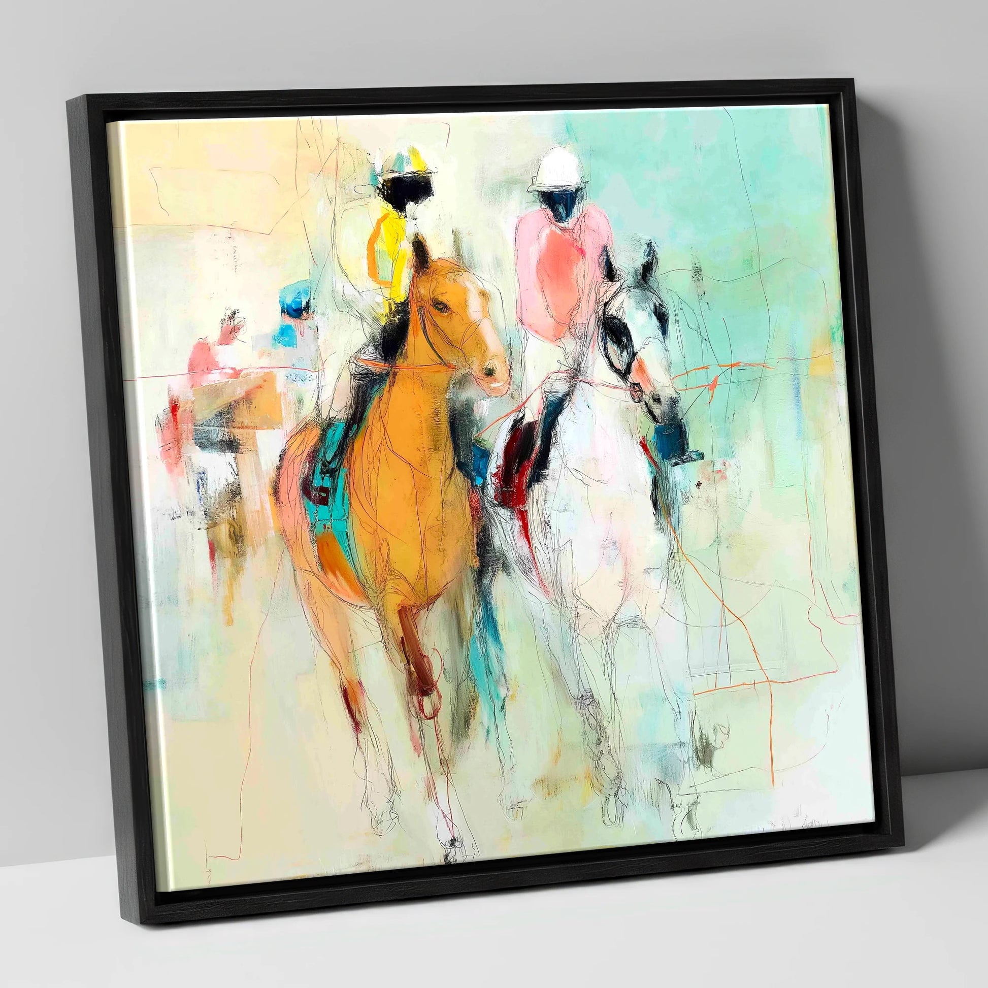 Echoes of the Turf racing horse canvas wall art in black frame