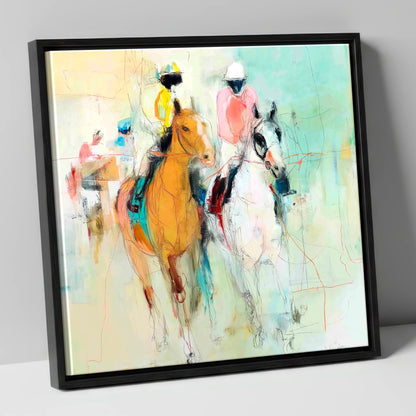 Echoes of the Turf racing horse canvas wall art in black frame