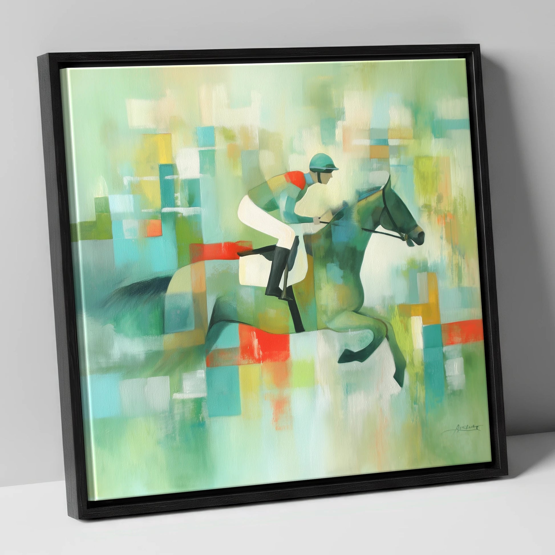Geometric Racing Form racing horse canvas wall art in black frame