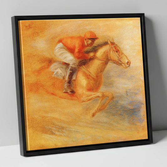 Flight Over Terracotta racing horse canvas wall art in black frame