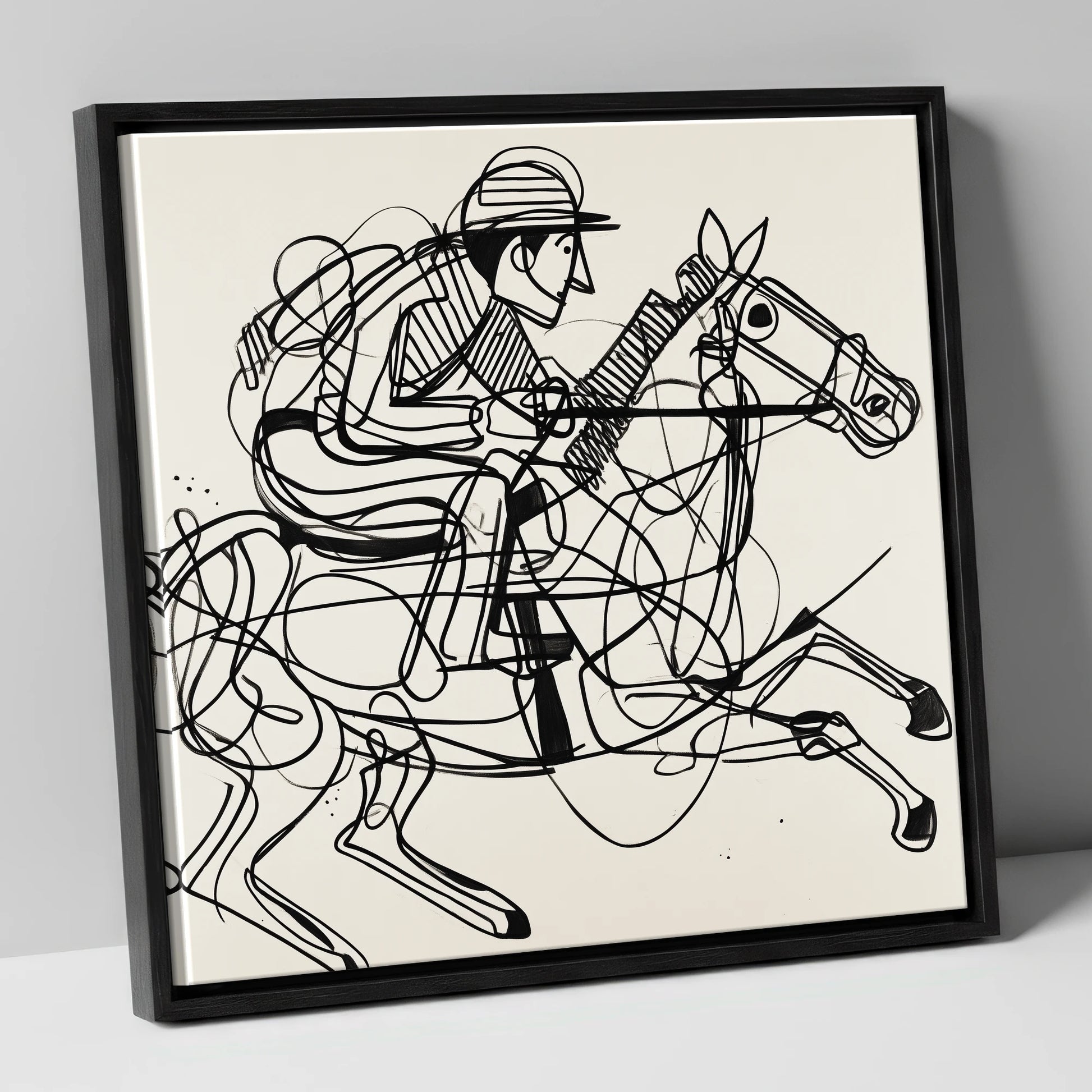 The Abstract Sprint racing horse canvas wall art in black frame